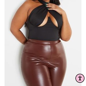 Plus Black Woven Cross Over Zip Top